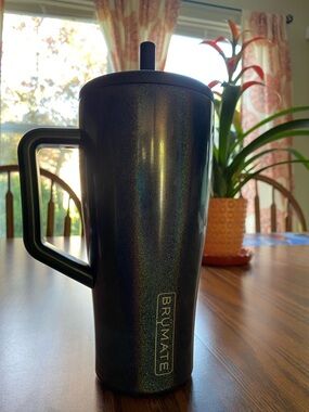 Used once. BrüMate glitter charcoal Travel Mug with Handle - Shimmering Black